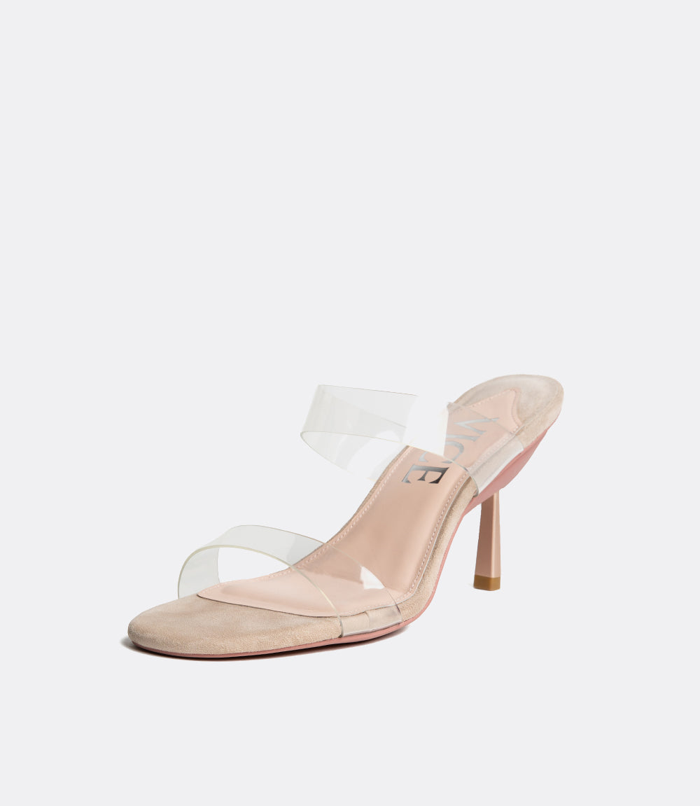 Clear Mules in Beige PVC